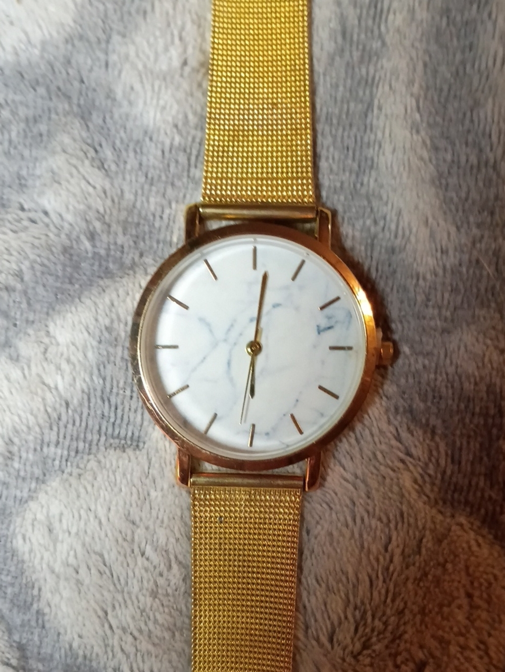 Gold Mesh Strap Women's Watch with White Marble Dial